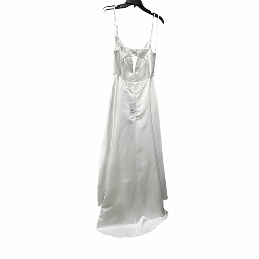 Lulus Exceptional Passion White Satin Cutout Maxi Dress With Pockets LARGE NEW